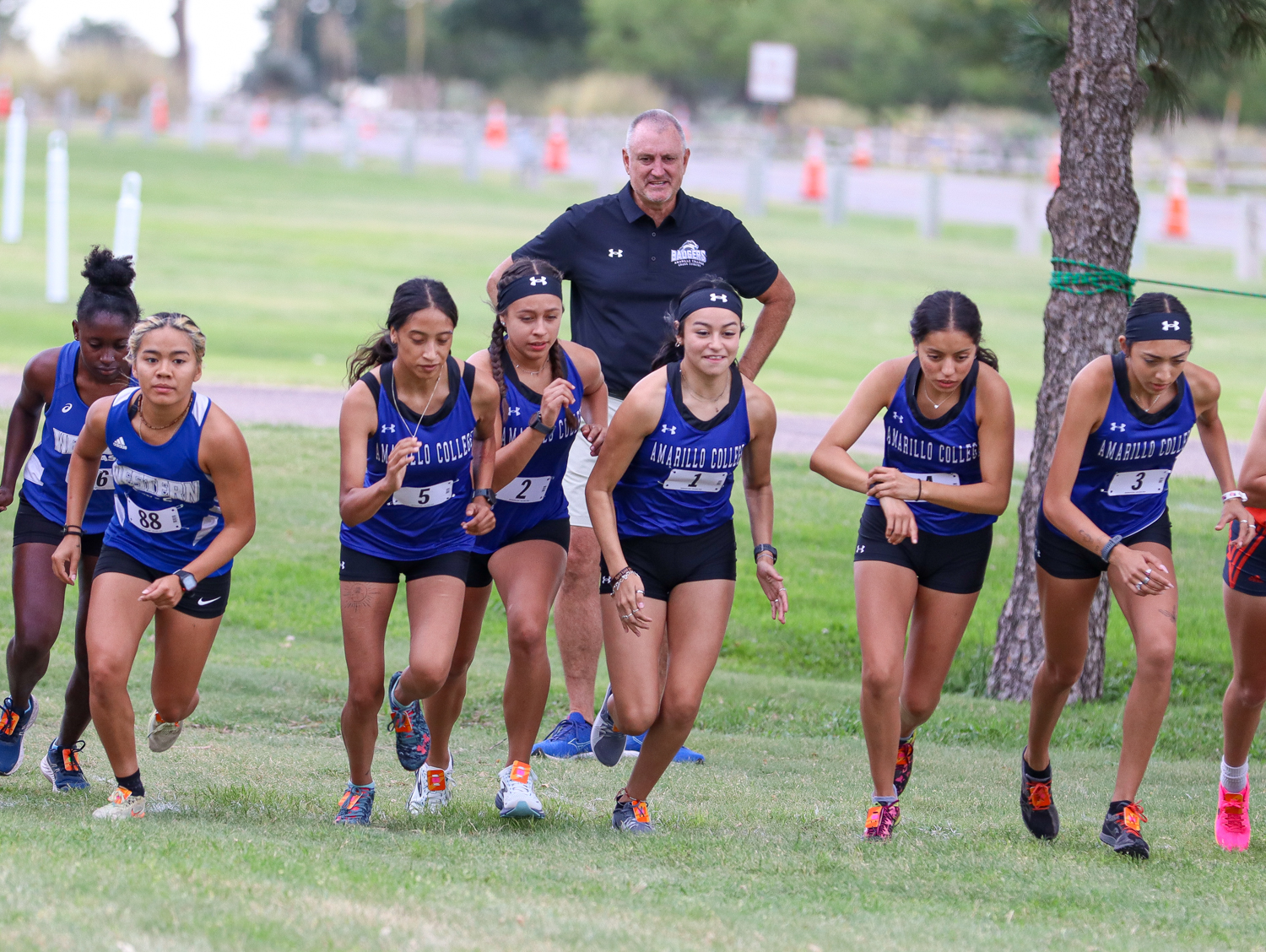 Lady Badger XC team takes off from starting lineup at Harry McAdams Park.